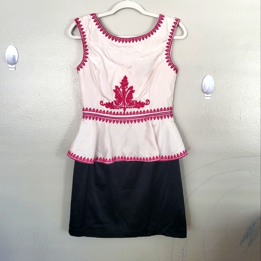 Vintage Pearl of Marchesa Cord Soutache Peplum Mini Dress